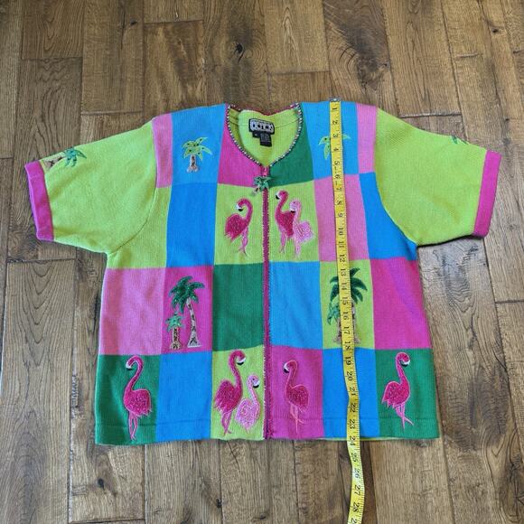 VTG The Collective Works of Berek 2 Pink Flamingo Sweater Silk Blend Tank Sz XL - Picture 4 of 8